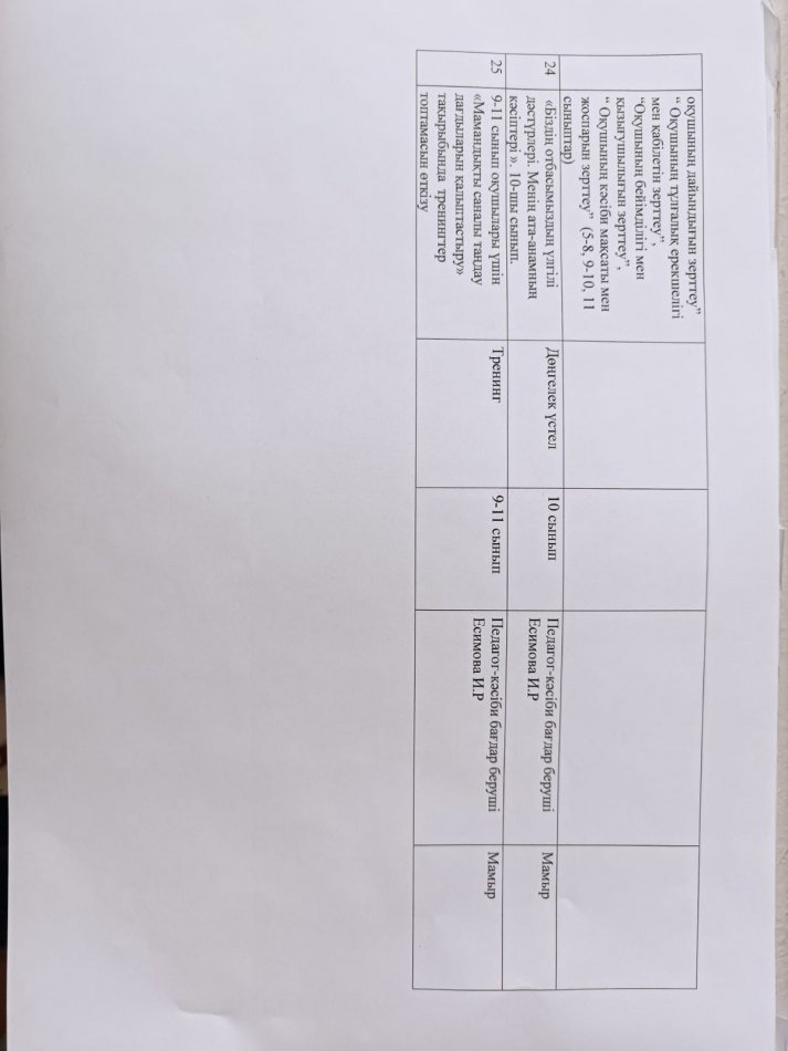 Кәсіптік бағдар жұмыс жоспары